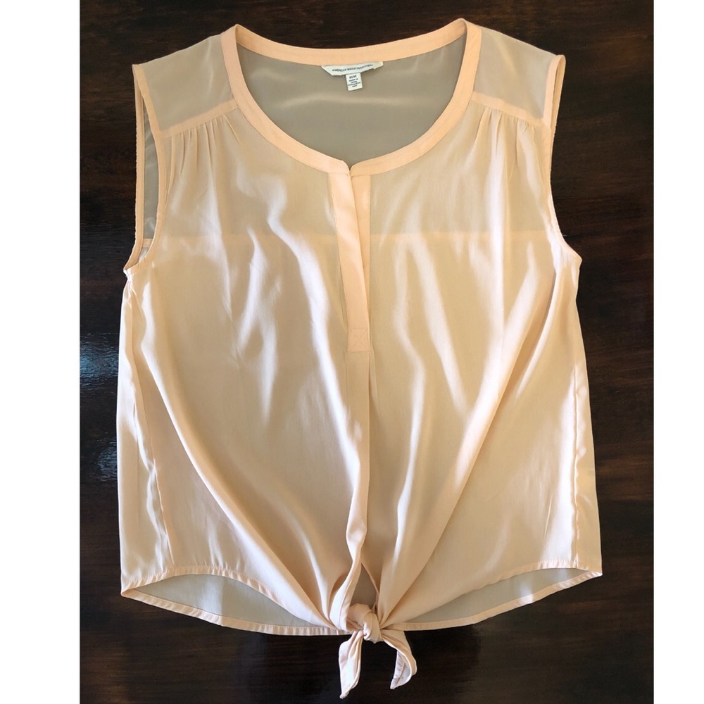 American Eagle Pale Pink Tie Front Blouse